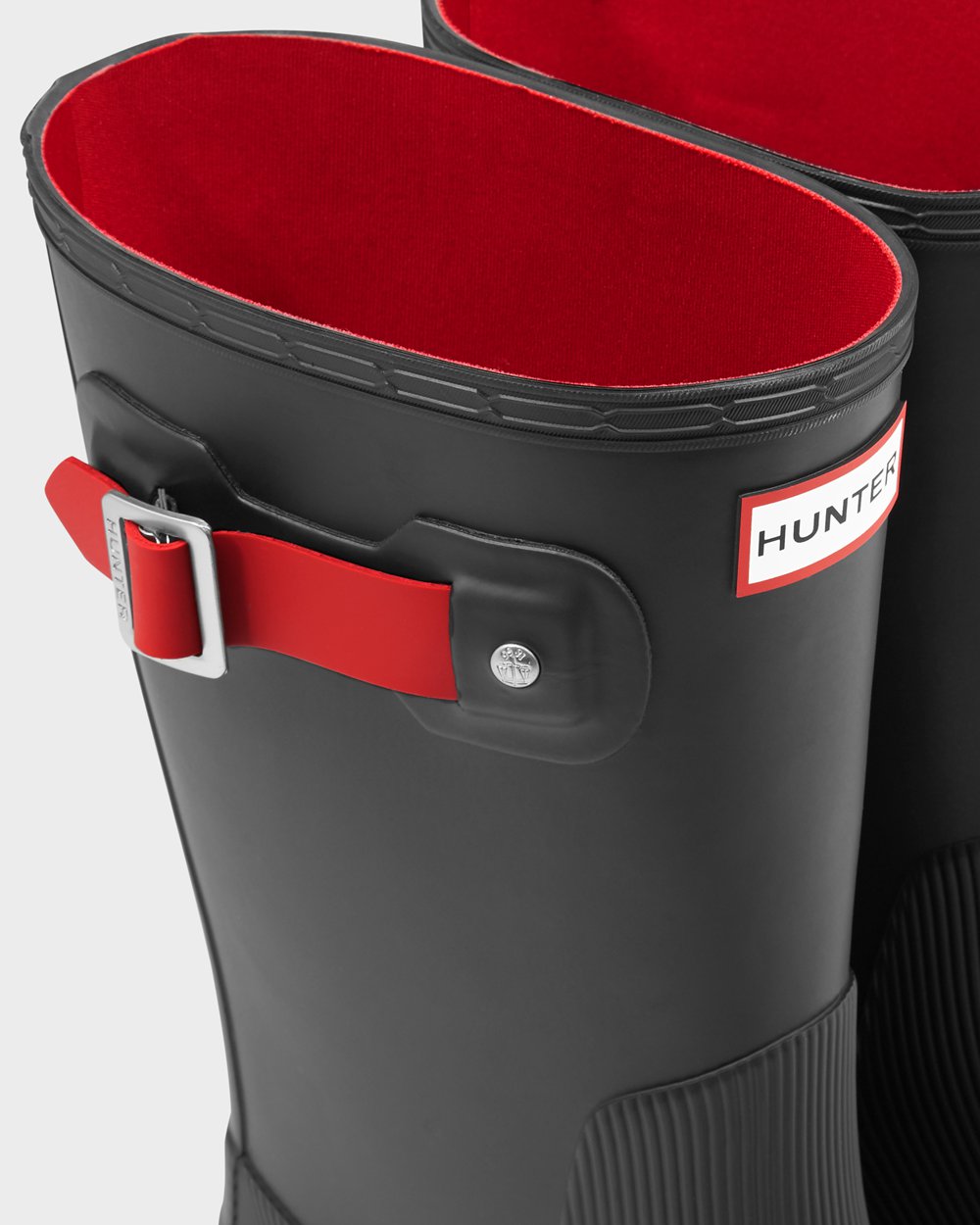 Men Hunter Original Flat Heel Calendar Sole | Short Rain Boots Black/Red | NZ-31284-VTHS